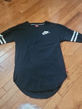 Nike Black Tee with White Logo and Sleeve Stripes